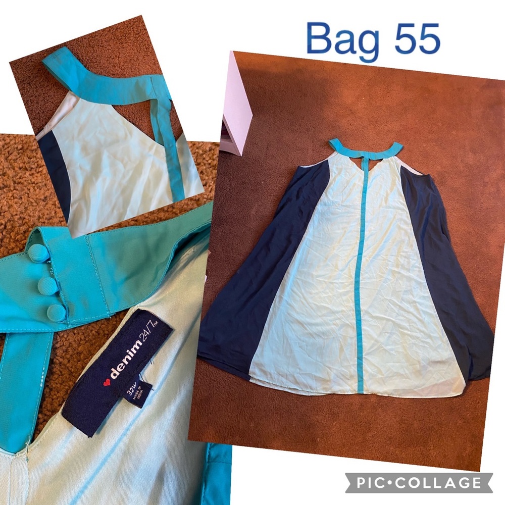 32 W Denim 24/7 button boat neck sleeveless Summer dress in shades of blue